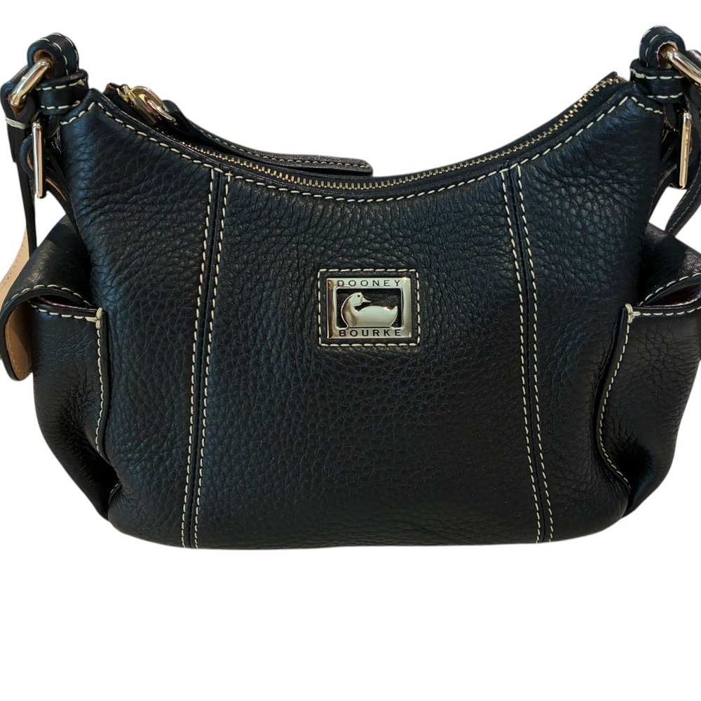 Dooney & Bourke Black Leather Shoulder Bag with Cream Stitching